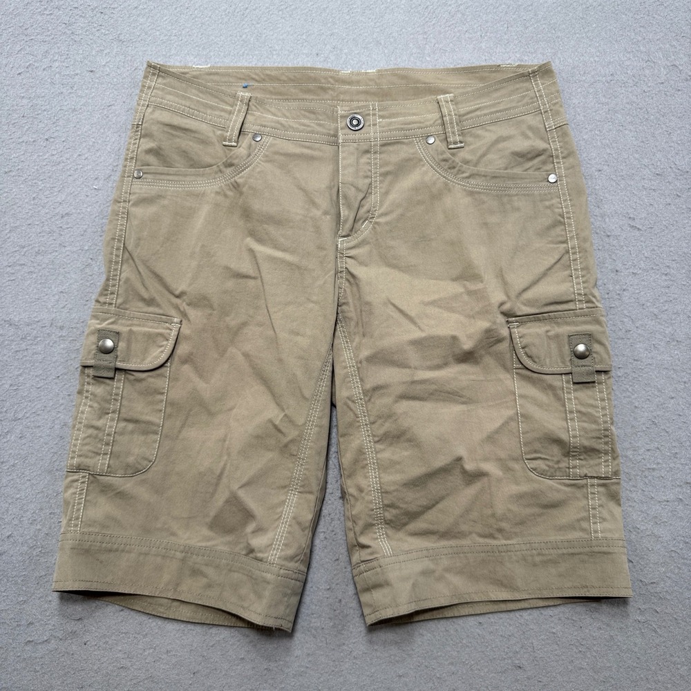 Kuhl Cargo Shorts Women's 10 Khaki Tan Vintage Patina Dye Hiking Utility Outdoor